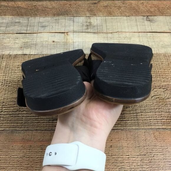 Collection By Clarks Black Leather Kele Heather Slides Womens 7 W Cross Strap - Picture 12 of 12